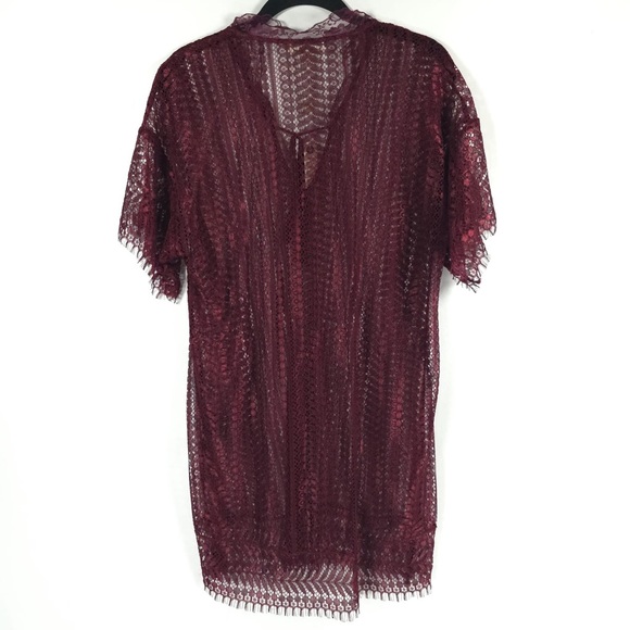 NWT JONATHAN SIMKHAI Tunic Lace Applique SS Tie V Neck Cabernet Top Size SMALL - Picture 2 of 13